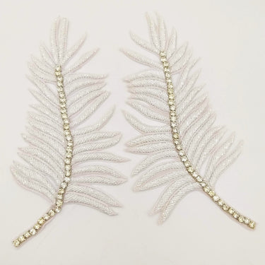 White Hand Embroidered Leaf Applique, Beaded Leaf Motif, Cutwork Applique